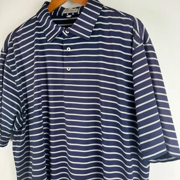 Peter Millar Summer Comfort Navy and White Striped Polo XL - Picture 3 of 11